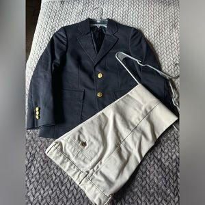Boys Brooks Brothers Navy Blazer 10 and Khaki Pants 9. Worn maybe twice.